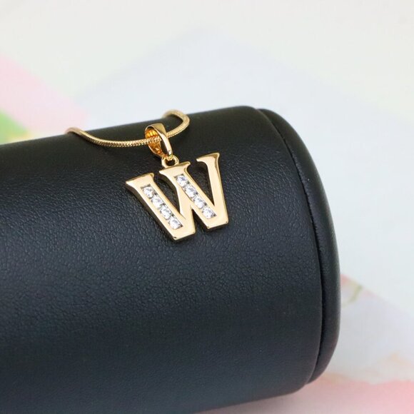 "Rose Gold Letter W Pendant with Crystals – Elegant Personalized Charm,XPPT1372 - Picture 5 of 13